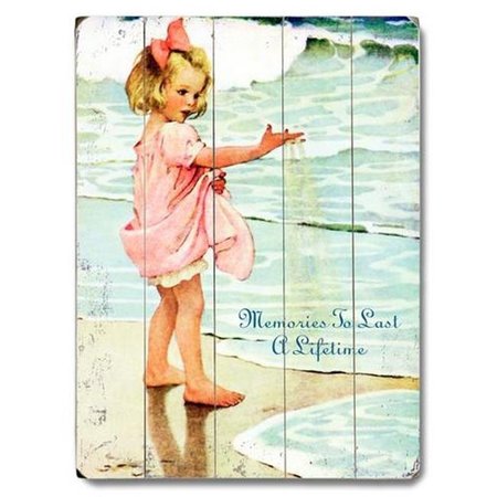 ONE BELLA CASA One Bella Casa 0003-2049-20 18 x 24 in. Vintage Girl on Beach Planked Wood Wall Decor by Laughing Elephant 0003-2049-20